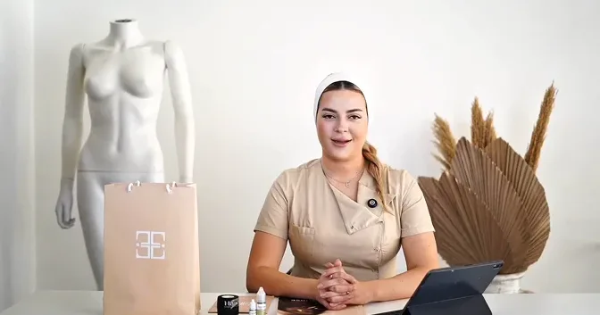 Tatiana presenting a video lesson at her studio desk